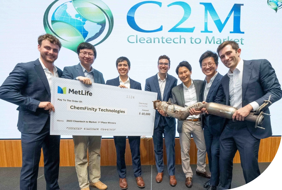 Members of winning Cleantech to Market team accept a MetLife Climate Solutions Award.